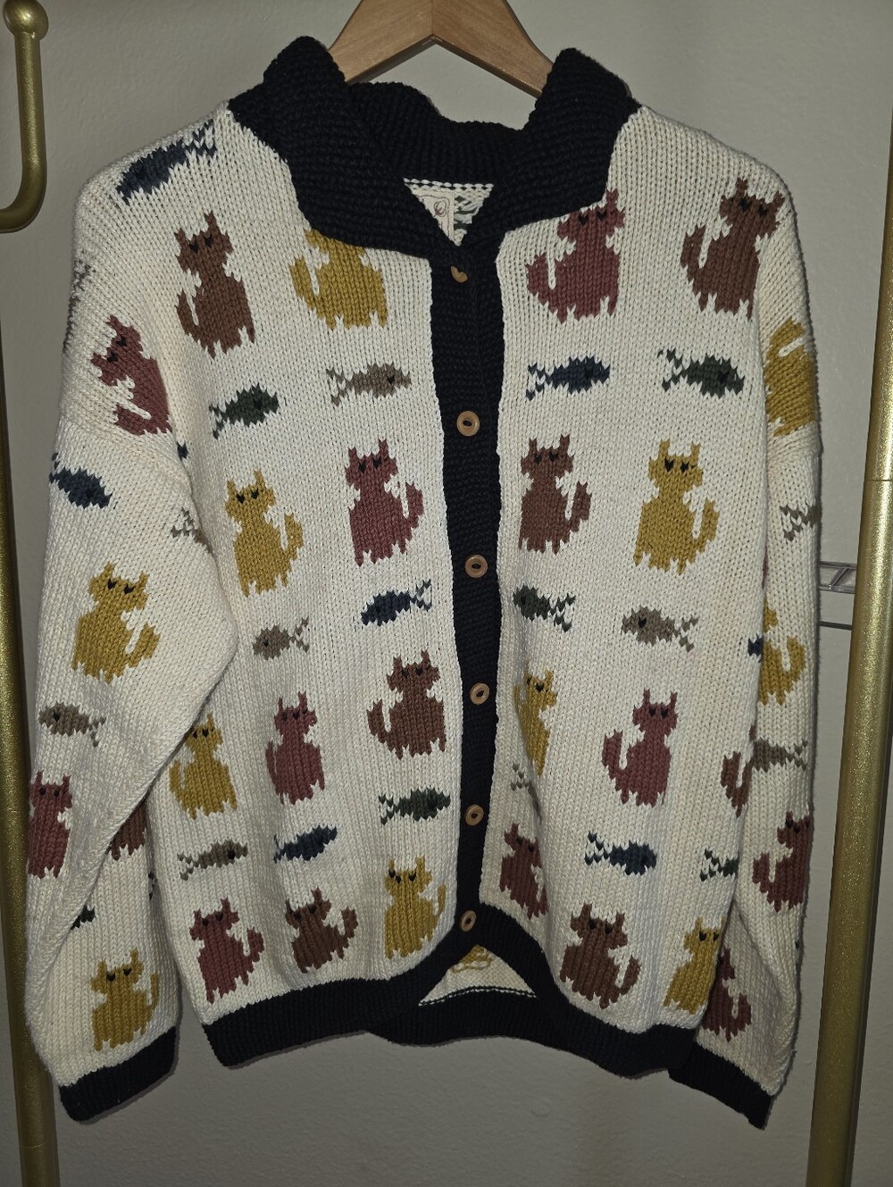 Vintage Cotton Salsa Cat And Fish Cardigan Button Up Size Large NWOT